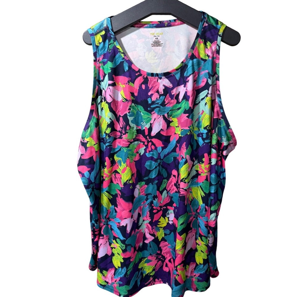 Tek Gear 4X Plus Sz Floral Tank Top Multicolor Activewear Relaxed Fit Colorful